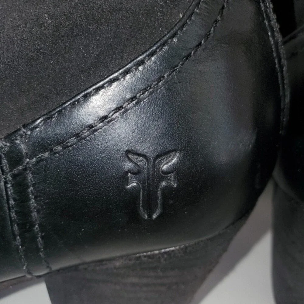 Frye Black Leather & Suede Tessa Zip Short Ankle Boot Bootie 6.5
